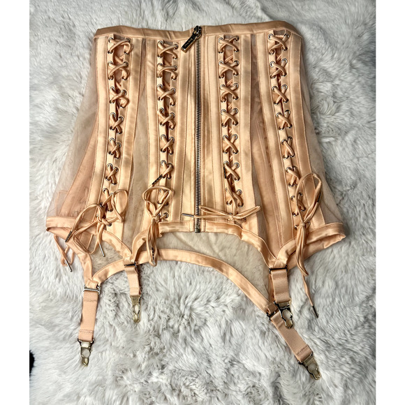 RARE🔥 Honey Birdette SHANNON🍑 Lace Up Peach Orange Waspie Small - Picture 2 of 5